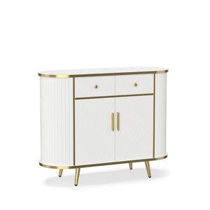 English Elm Luxury Fluted Curved Sideboard with Golden Legs Sculptural White Storage for Entryway T3773P417294