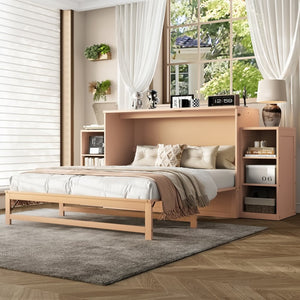 English Elm Queen Murphy Bed With Elegant Golden Finish, Spacious Storage Drawers, And Shelves For Compact Spaces W1580S00258-GIGA
