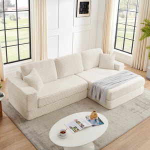 English Elm Right Modular Sectional Sofa Corduroy Upholstered Converts to Queen Bed Space Saving W487S00301