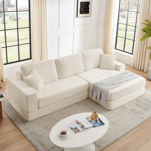 English Elm Right Modular Sectional Sofa Corduroy Upholstered Converts to Queen Bed Space Saving W487S00301