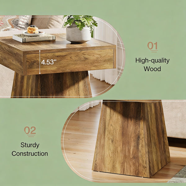 English Elm Chic Two-tier Round End Table with Metal Frame and Open Shelf for Living Room T3971P449912