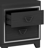 English Elm Elegant Nightstand With Metal Handle and Sparkling Shiny Decoration, Bedside Table With 2 Drawers For Bedroom, Living Room, Black