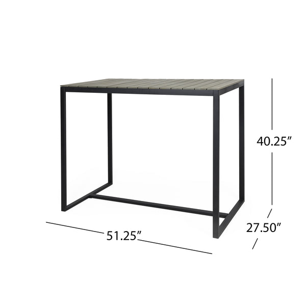 English Elm Christopher Knight Home® - EZRA Outdoor Industrial Acacia Wood Bar Table with Teak Finish and Iron Frame for Stylish Patios Grey+Black 70261.00GRY