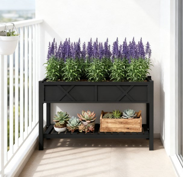 English Elm Outdoor Raised Planter Box with Drainage Reservoir for Herbs Vegetables Balcony T3971P422280