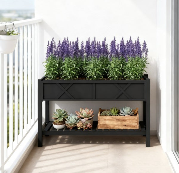 English Elm Outdoor Raised Planter Box with Drainage Reservoir for Herbs Vegetables Balcony T3971P422280