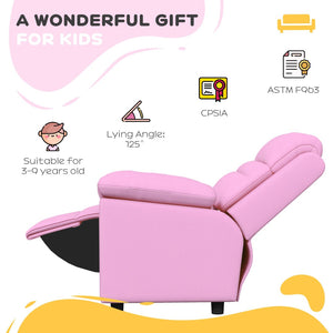 English Elm Qaba Kids Recliner Chair - Cozy Pu Leather Toddler Sofa With Footrest & Headrest For Ages 3-9, Pink W2225P229379-GIGA