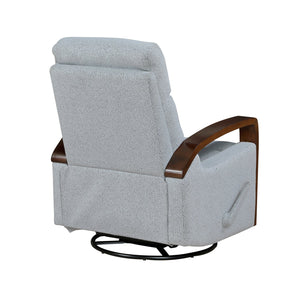 English Elm New Luxurious Swivel Glider Reclining Chair in Gray Boucle Fabric with Wooden Arms, Plush Foam Padding, 360° Swivel and Smooth Recline for Living Room or Nursery B011P395823