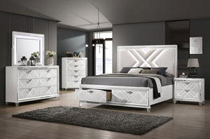 English Elm White White Finish Contemporary 1pc Chest with Art Deco Embossed Pattern, Acrylic Legs, Jewel Pulls B2741P368950