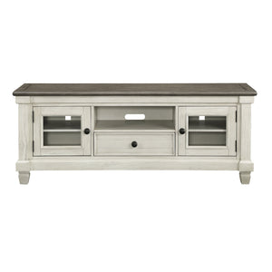 English Elm 1pc TV Stand Granby Collection 64" Two-Tone Wood Media Console with Glass Doors, Drawers & Shelves Antique White 67 L x 21 W x 24 H B011P289729