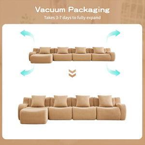 English Elm L-Shaped 4-Seat Boneless Sofa In Plush Teddy Fabric, No Assembly, Ergonomic Comfort For Living Rooms W714S01436