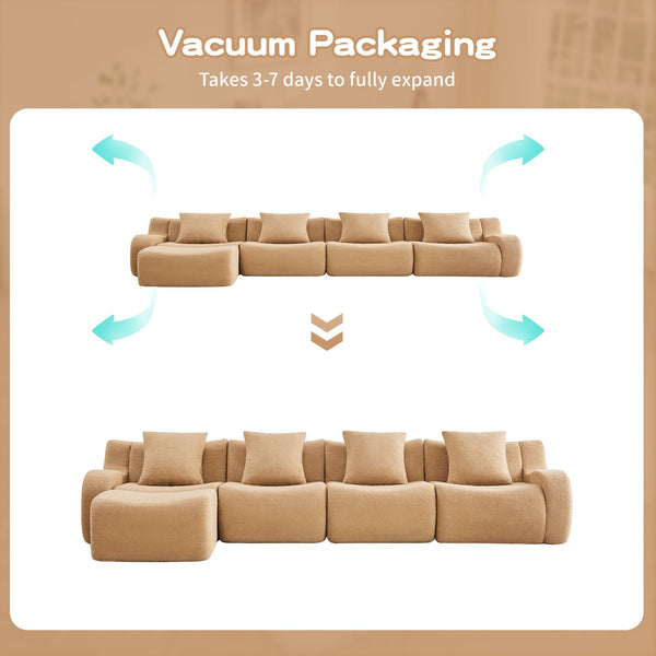 English Elm L-Shaped 4-Seat Boneless Sofa In Plush Teddy Fabric, No Assembly, Ergonomic Comfort For Living Rooms W714S01436