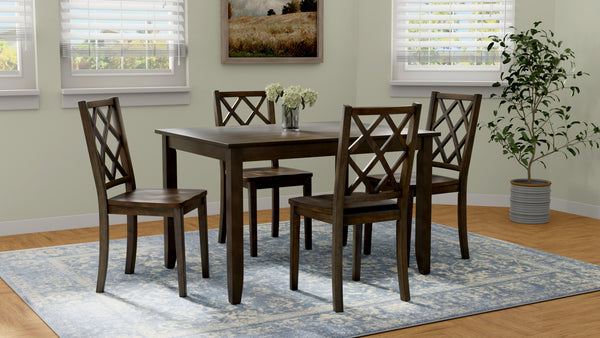 English Elm Wallace & Bay - Brown Transitional 5-Piece Dining Table Set in Bitters Brown Engineered Wood, Easy-Care Style, 48" Table B2709P212263
