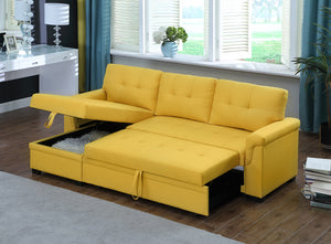 English Elm Jardin Linen Upholstered Sleeper Sectional with Reversible Chaise and Hidden Storage Yellow B2749S00009