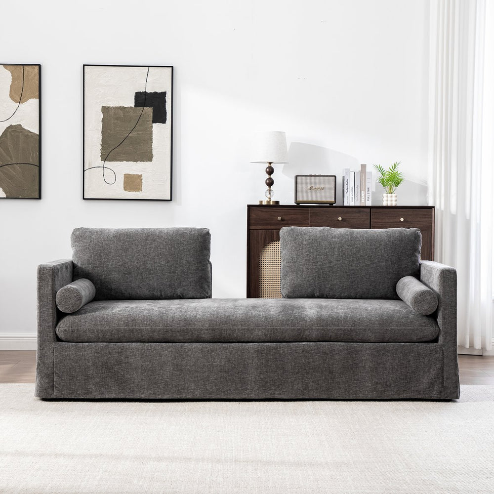 English Elm 82.68" Wide Chenille Two Seat Sofa Solid Wood Frame with Lumbar Pillows Living Room Gray W3189S00025