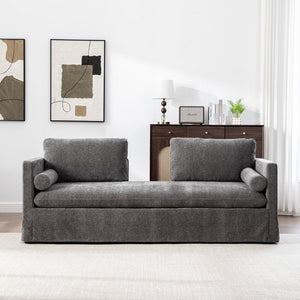 English Elm 82.68" Wide Chenille Two Seat Sofa Solid Wood Frame with Lumbar Pillows Living Room Gray W3189S00025