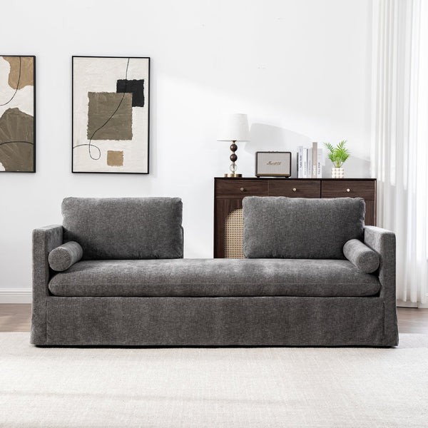 English Elm 82.68" Wide Chenille Two Seat Sofa Solid Wood Frame with Lumbar Pillows Living Room Gray W3189S00025