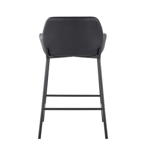 English Elm Fixed-height Industrial Counter Stools Tufted Faux Leather Black Metal Set of 2 B202S02145