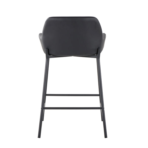 English Elm Fixed-height Industrial Counter Stools Tufted Faux Leather Black Metal Set of 2 B202S02145