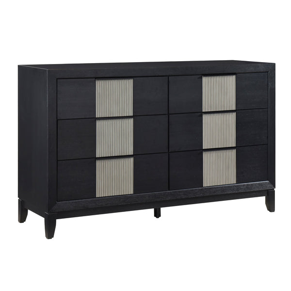 English Elm Contemporary Solid Wood Six Drawer Dresser with Reeded Panels for Modern Bedrooms B011P456451