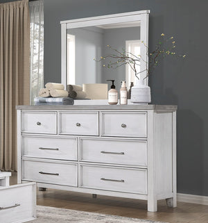 English Elm White Ambrose 7-Drawer Dresser in Antique White & Gray Acacia Veneer with Pewter Hardware, 62" B011P245001