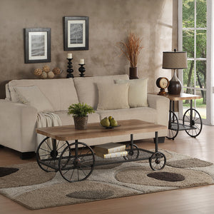 English Elm Oak Coffee Table In Antique Grey Finish With Open Shelf For Stylish Storage & Versatile Use B062P209081
