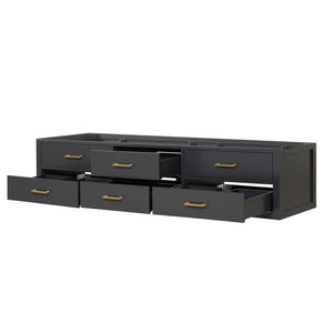 English Elm Black Double Bath Vanity 84" W x 22" D — Midcentury Wallhung Double Sink, Soft-Close Drawers, Fully Assembled B2731P258133