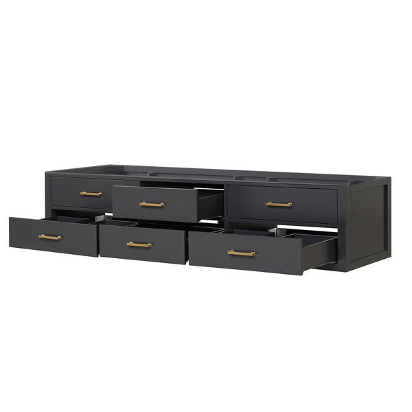English Elm Black Double Bath Vanity 84" W x 22" D — Midcentury Wallhung Double Sink, Soft-Close Drawers, Fully Assembled B2731P258133