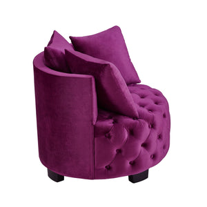 English Elm Contemporary Barrel Accent Chair Tufted Velvet Upholstery Curved Arms Living Room Violet W2186P280246