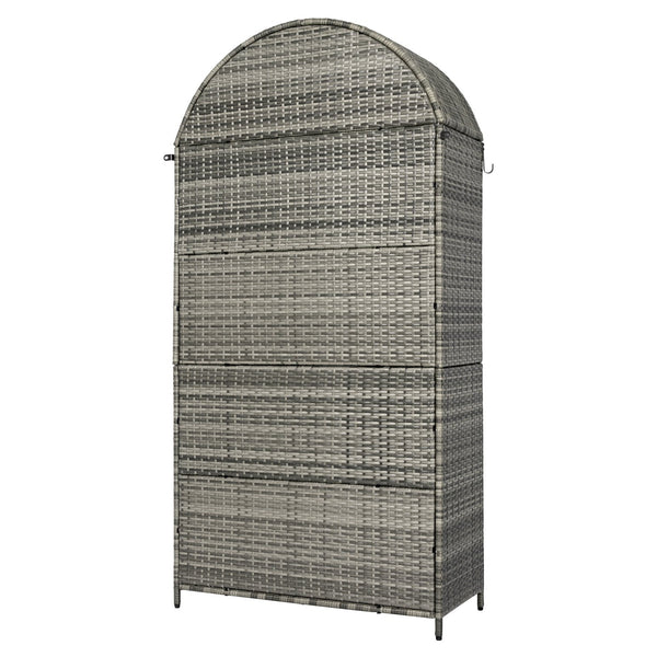 English Elm K&k Tall Arched Pe Rattan Outdoor Storage Cabinet with Adjustable Shelves and Steel Frame Grey N707P420158G