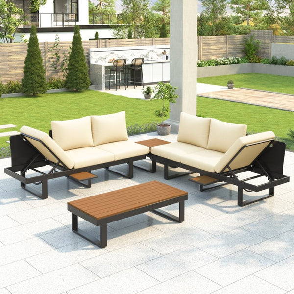 English Elm Outdoor Sectional Sofa Set - Stylish Modular Patio Seating With Adjustable Recline & Storage Solutions N719Z000170A-GIGA