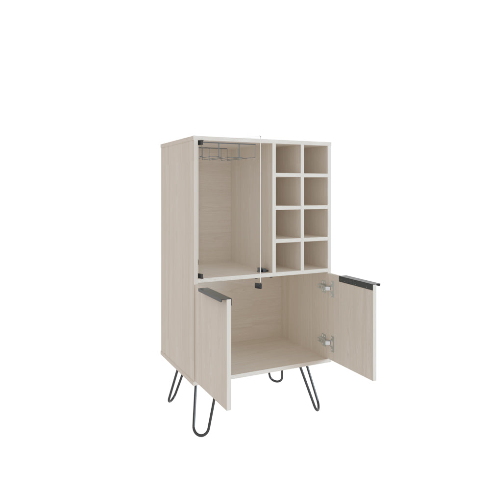 English Elm Bar Cabinet Gassville White Oak Finish with 8 Bottle Racks, Glass Rack & Spacious Lower Storage B092P228576