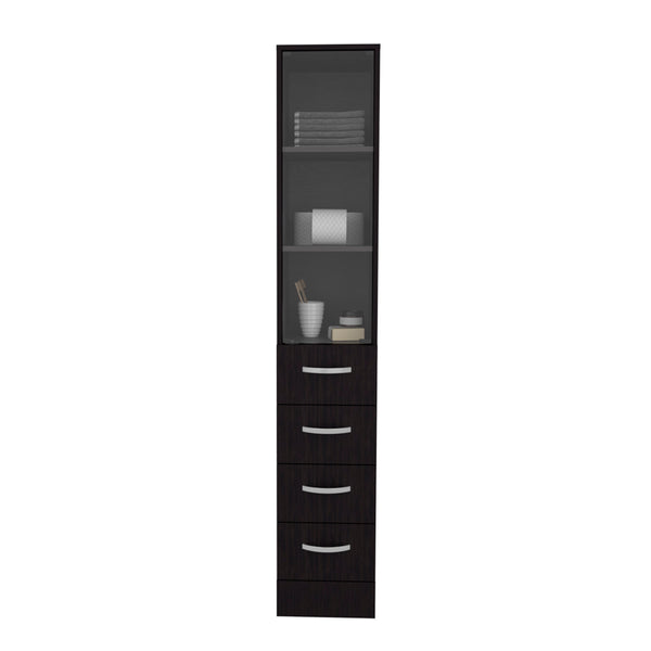 English Elm Linen Cabinet Epic Black — Tall Engineered Wood Bathroom Storage with Glass Door, 3 Shelves & 3 Drawers B092S00293