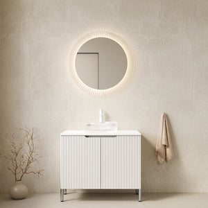 English Elm Turio Freestanding Bathroom Vanity Plywood Cabinet Sintered Stone Top Glass Basin W2615S00234