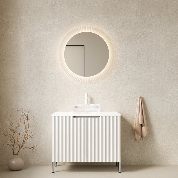 English Elm Turio Freestanding Bathroom Vanity Plywood Cabinet Sintered Stone Top Glass Basin W2615S00234