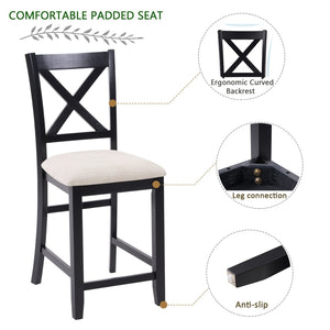 English Elm Dining Chairs Set of 4 Solid Rubberwood Counter Height with Padded Linen Seat W1998P336529