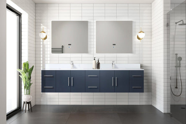 English Elm Navy Double Bath Vanity 84" W x 22" D with Cultured Marble Top, Soft-Close Drawers, LED Mirrors B2731S00890