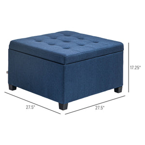 English Elm HOMCOM Tufted Fabric Storage Ottoman with Flip-Top Lid, Eucalyptus Frame, Soft Cushioned Seat, 28" Blue W2225P217743
