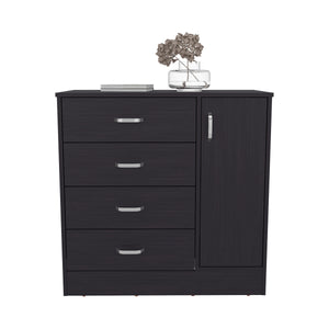 English Elm Dresser, Modern Black Wengue Engineered Wood | 1 Door, 4 Drawers, 2 Shelves — Compact 31.5"W Storage B097P369434