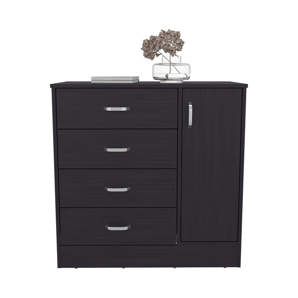English Elm Dresser, Modern Black Wengue Engineered Wood | 1 Door, 4 Drawers, 2 Shelves — Compact 31.5"W Storage B097P369434