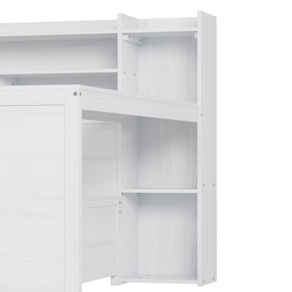 English Elm Wooden Twin Daybed with Built-In Desk, Side Shelves and Dual Drawers for Smart Space Saving Antique White 54.9 L x 18.75 W x 5.6 H N733S241484K