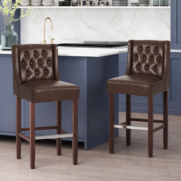 English Elm 30.5 Inch Tufted Pu Upholstered Bar Stool with Metal Footrest for Kitchen Island N780P366612D