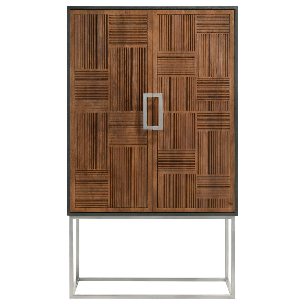 English Elm Washoe Rustic Walnut & Black 2-Door Bar Cabinet with Wine Rack, Stemware Storage, Industrial Frame B062P358300
