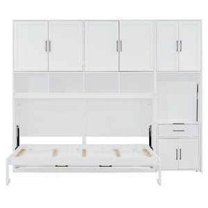 English Elm Twin Murphy Wall Bed with Integrated Closet Drawers and Desk for Studio Spaces White LP000595AAK-2