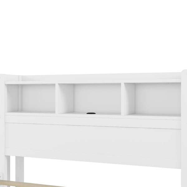 English Elm Twin Wood Storage Bed with Led Headboard Drawers and Pull Out Cabinet for Kids White W2593S00050