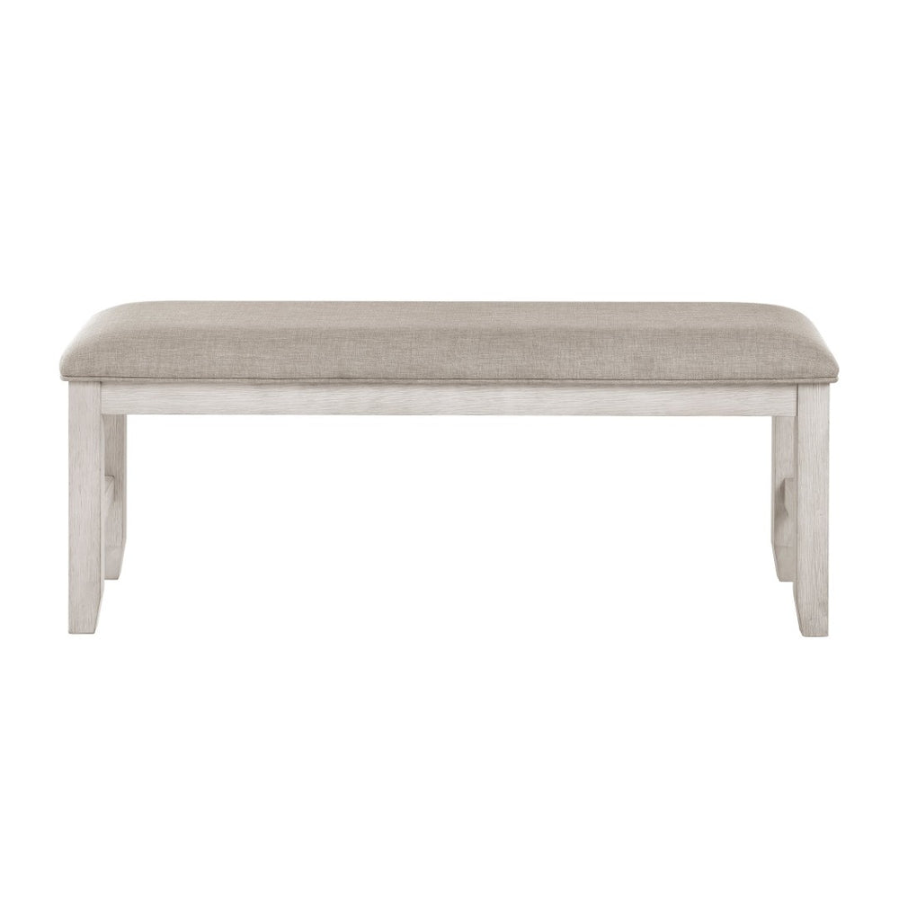 English Elm Modern Farmhouse Wood Bench Distressed Antique White with Gray Upholstered Seat B011P416554