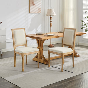 English Elm French Louis Dining Chair Set of 2 with Rattan Back, Solid Wood Carved Frame, Linen Upholstery, 300lb Capacity Beige W1143P325857