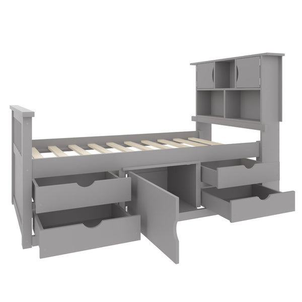 English Elm Twin Captain Platform Bed with Bookcase Headboard Four Drawers Pine Mdf Frame Gray GX001828AAE-1