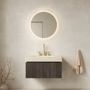 English Elm Muri Floating Bathroom Vanity Plywood Cabinet Travertine Stone Top Espresso Woodgrain W2615S00613