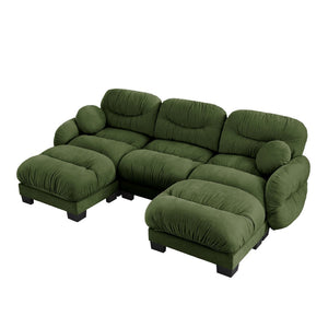 English Elm Pleated Chenille U-shape Sectional Sofa with Ottomans Ergonomic Foam Curved Armrests Green W5656S00051