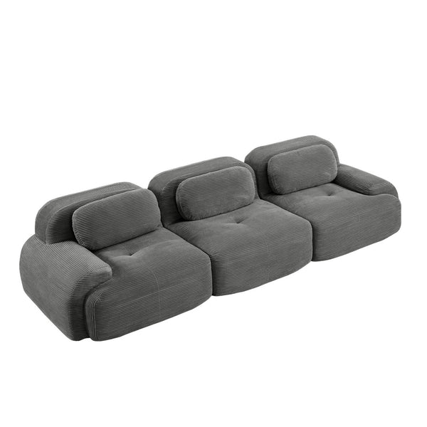 English Elm 3-seat Modular Corduroy Sectional Sofa Ergonomic Curved Design for Living Rooms Grey W714S01266